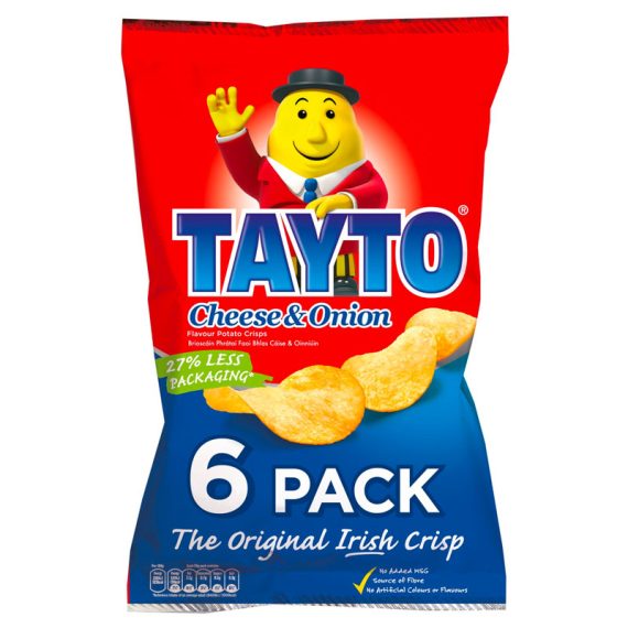 Tayto Cheese & Onion Crisps 6 pack (6 X 25g)