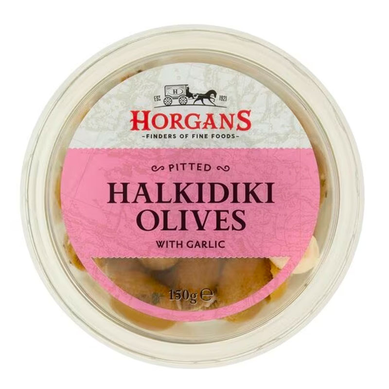 Horgans Pitted Halkidiki Green Olives with Garlic (150g)