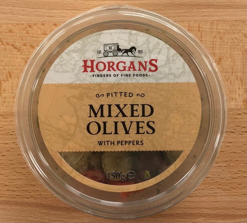 Horgans Pitted Mixed Green & Black Olives with Peppers (150g)