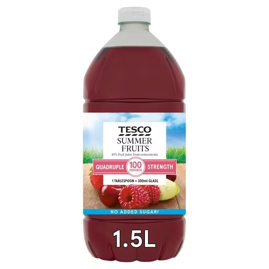 Tesco Quadruple Strength Summer Fruits Squash 1.5L (No added sugar)