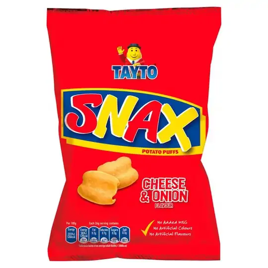 Tayto Snax Potato Puffs Cheese & Onion flavour (50 x 26g packs)